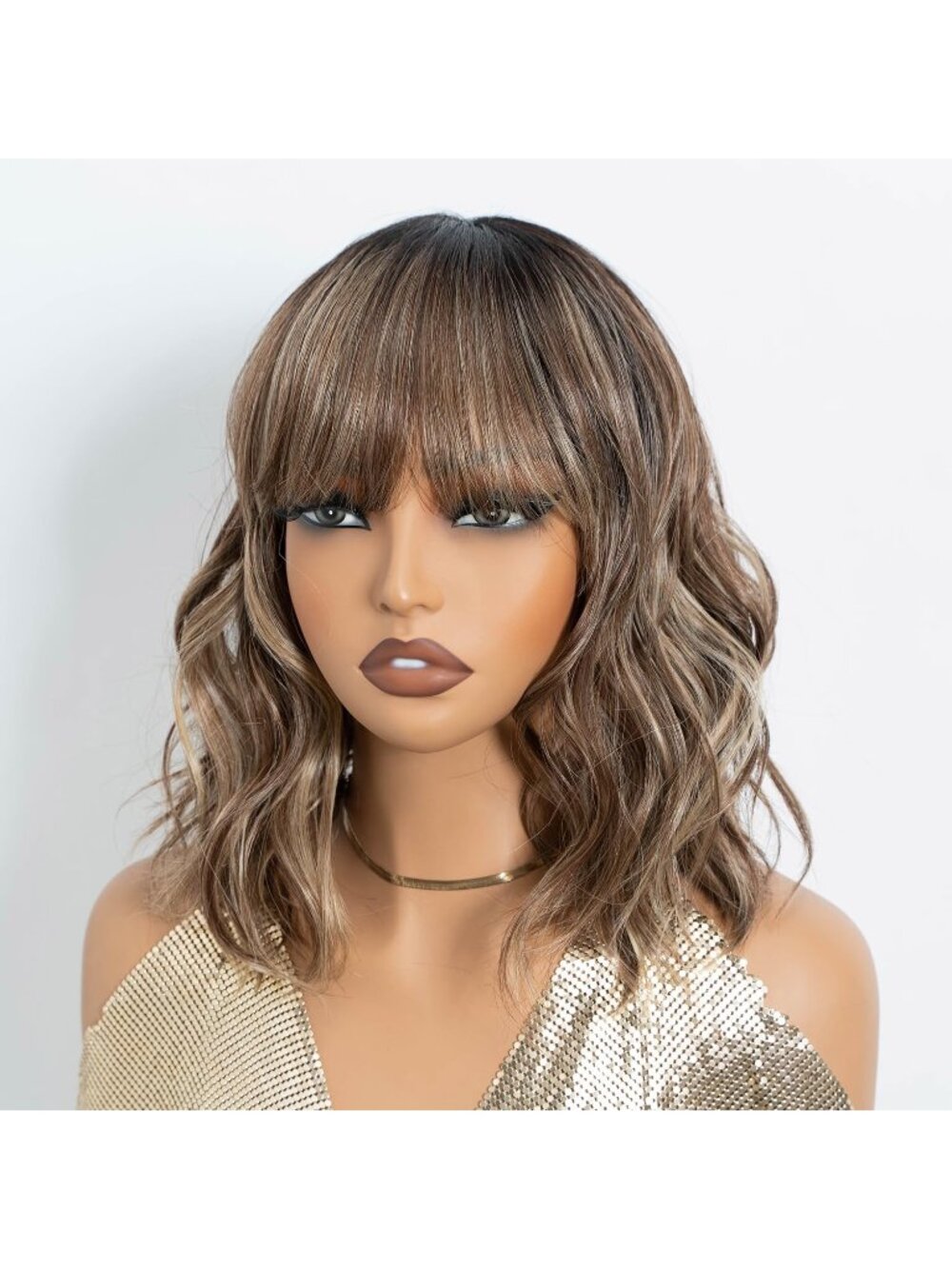 Women's TTSN2 Shoulder Ombre Bob Party Wig with Bangs Short Curly Synthetic